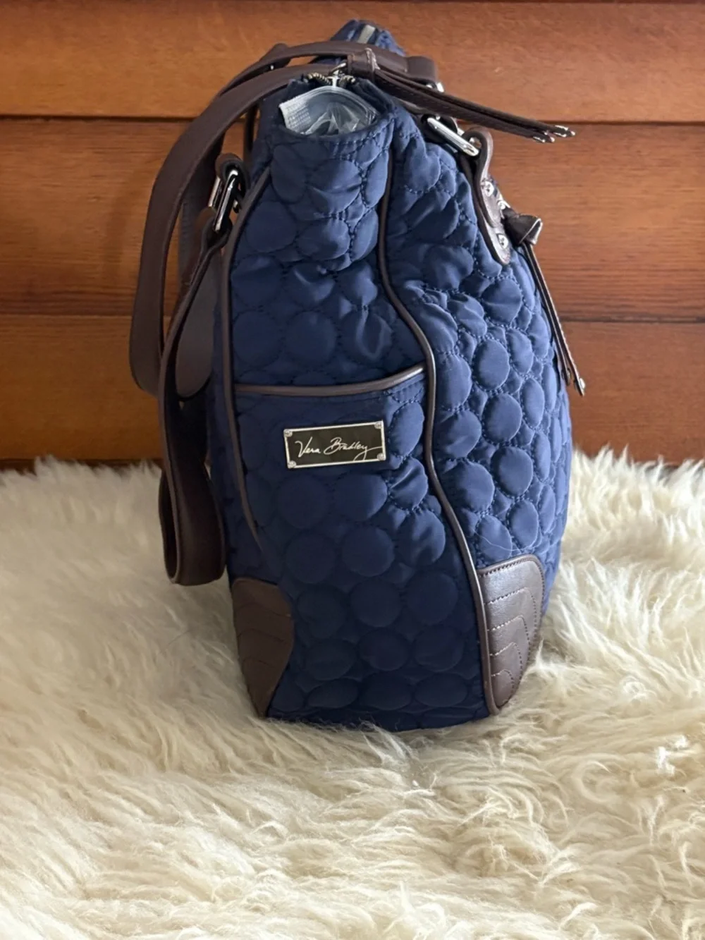 Vera Bradley ‘Wildwood Park’ Navy Quilted Tote with Brown Trim